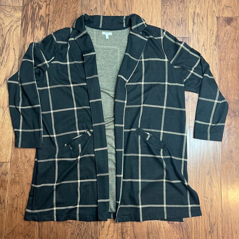 Maurices Black Plaid Longline Open Front Cardigan Blazer Jacket Women's